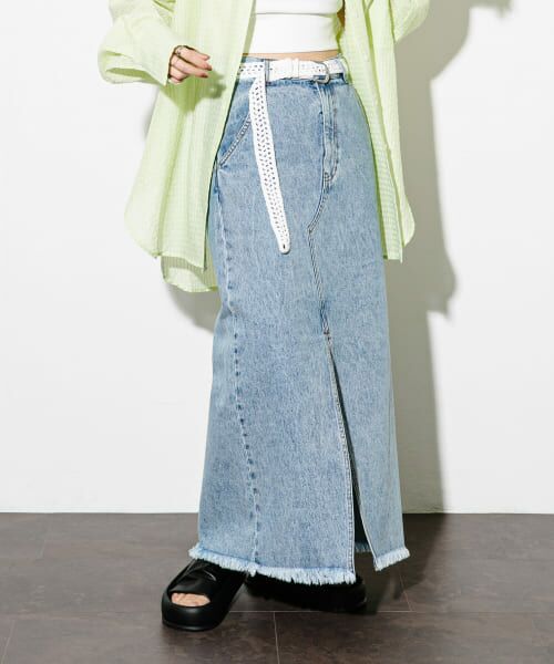 ＊＊KBF / ケービーエフ スカート | フリンジデニムスカート（L.BLUE）