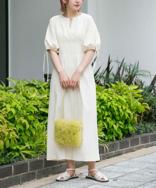 ＊＊KBF / ケービーエフ ワンピース | 『2サイズ展開』ドロストスリーブウエストタックワンピース（IVORY2）