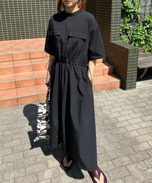 セール】 ポケットディティールウエストドロストワンピース