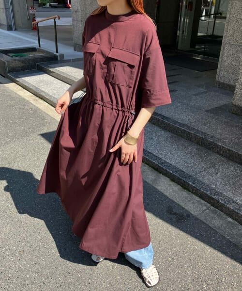 セール】 ポケットディティールウエストドロストワンピース