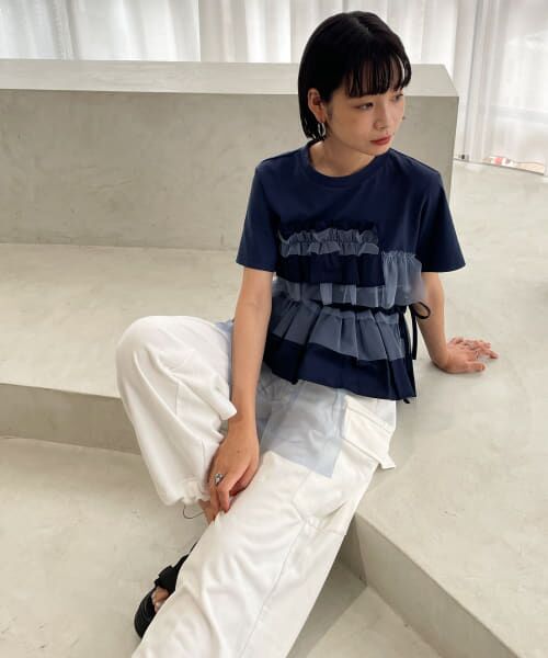 美奈代セレクト フリルドッキングカットソー　新品タグ付き　黒 美奈代セレクト フリルドッキングカットソー 新品タグ付き 黒
