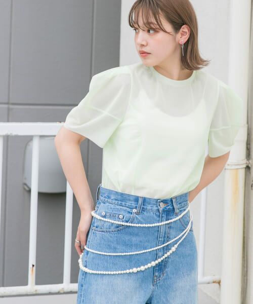 ＊＊KBF / ケービーエフ Tシャツ | ショルダータックメッシュトップス（MELON）