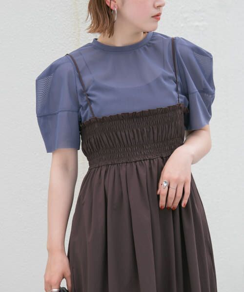 ＊＊KBF / ケービーエフ Tシャツ | ショルダータックメッシュトップス（D.BLUE）