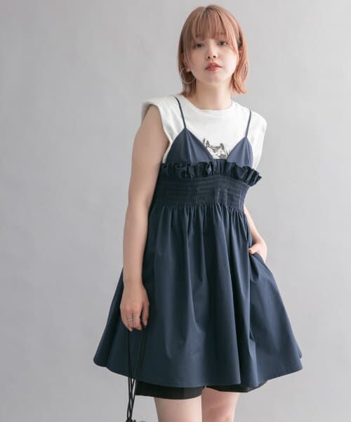【ネット完売品】タグ付き新品　KBF 2WAYシャーリングミニワンピースBLUE セール】2WAYシャーリングミニワンピース（ワンピース）｜KBF