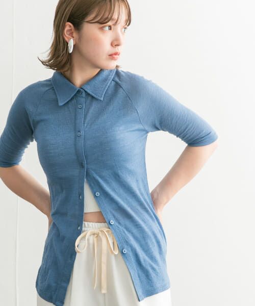 ＊＊KBF / ケービーエフ カーディガン・ボレロ | ジャガードポロカーディガン（BLUE）