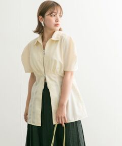 デザインスリーブフロントZIPシャツ