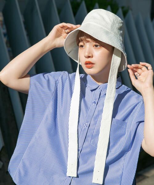 ＊＊KBF / ケービーエフ ハット | リボン付きチェックバケットHAT（WHITE）