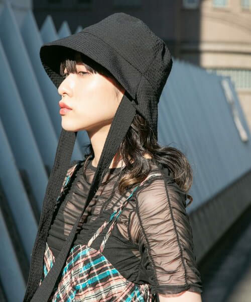 リボン付き黒バケットハット moz 帽子 ハット リボン付き バケットハット レディース : ZOZOTOWN