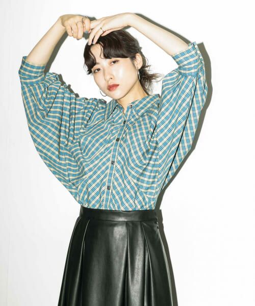 ＊＊KBF / ケービーエフ シャツ・ブラウス | ボリュームスリーブチェックシャツ（YEL×BLU）