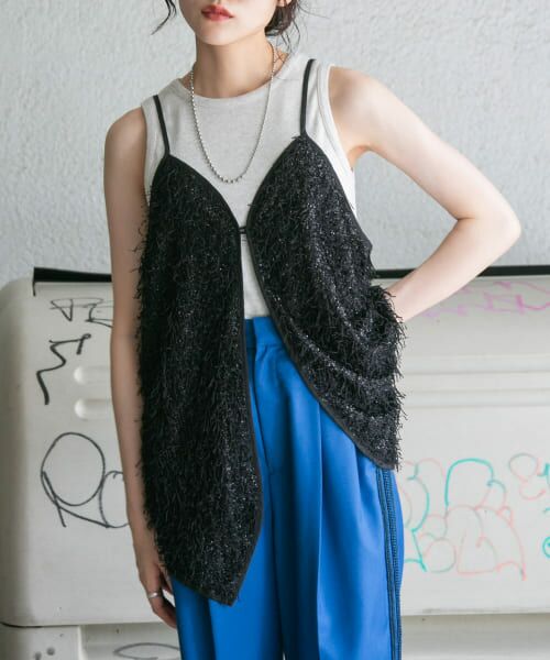 ＊＊KBF / ケービーエフ キャミソール・チューブトップ | フリンジキャミベスト（BLACK）