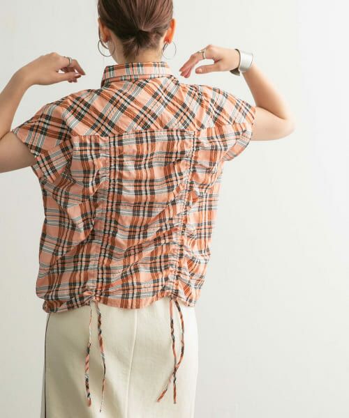 ＊＊KBF / ケービーエフ シャツ・ブラウス | ドロストシアーチェックブラウス（ORANGE）