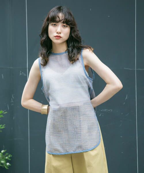 ＊＊KBF / ケービーエフ シャツ・ブラウス | シアーチェックノースリーブブラウス（ORANGE BEG）