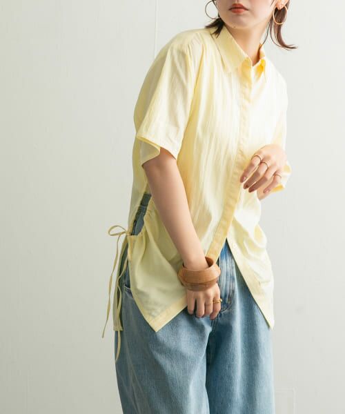 ＊＊KBF / ケービーエフ シャツ・ブラウス | サイドギャザーオープンシャツ（L.YELLOW）