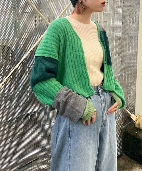 COOGI カラフルパッチワークカーディガン M セール】カラフルパッチワークニットカーディガン（カーディガン
