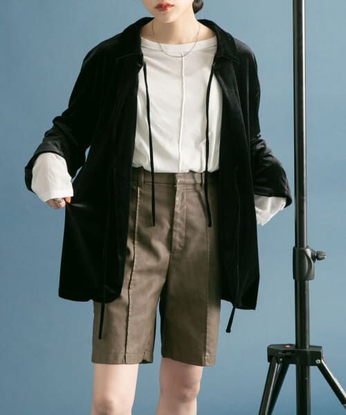 ＊＊KBF / ケービーエフ その他アウター | フロントリボンベロアガウン（BLACK）