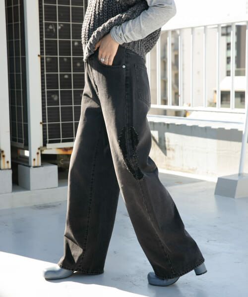 ＊＊KBF / ケービーエフ デニムパンツ | 『低身長向けも展開』ダメージウォッシングデニム（BLACK）