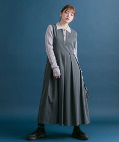 『2サイズ展開』キーネックBIGプリーツジャンパースカート