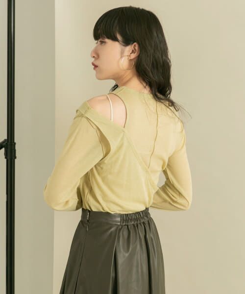 ＊＊KBF / ケービーエフ Tシャツ | レイヤードカットアウトトップス（L.GREEN）