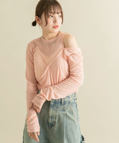 ＊＊KBF / ケービーエフ Tシャツ | レイヤードカットアウトトップス（PINK）