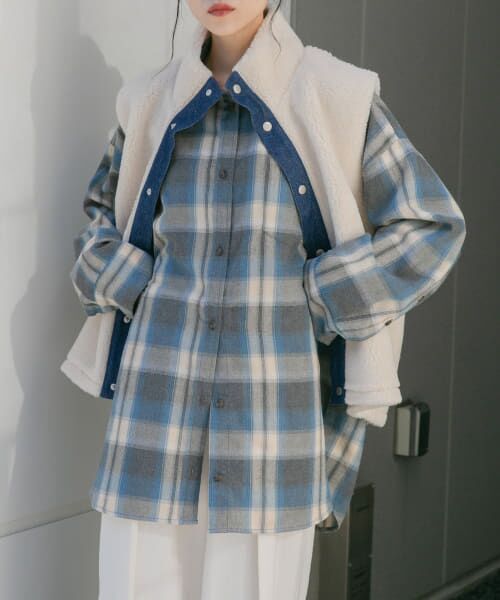 ＊＊KBF / ケービーエフ シャツ・ブラウス | BIGチェックシャツ（BEG×GRY）