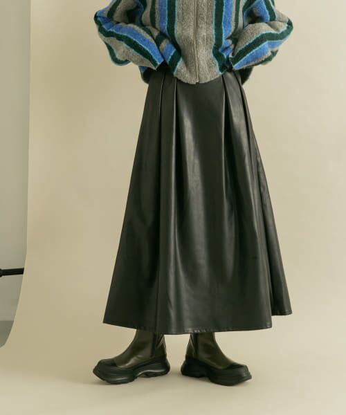 ＊＊KBF / ケービーエフ スカート | ウォッシャブルフェイクレザースカート（BLACK）