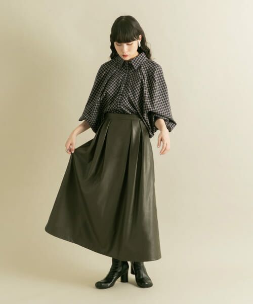 ＊＊KBF / ケービーエフ スカート | ウォッシャブルフェイクレザースカート（OLIVE BRN）
