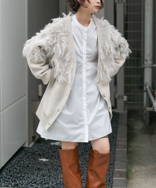 ＊＊KBF / ケービーエフ カーディガン・ボレロ | ジャガードフリンジカーディガン（IVORY）