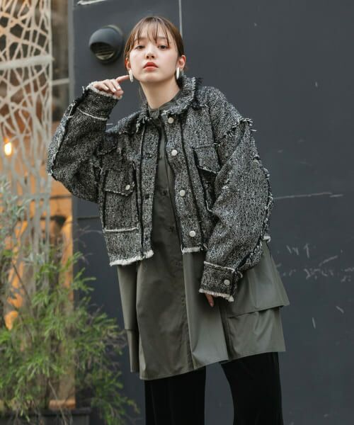 ＊＊KBF / ケービーエフ その他アウター | ダメージツイードジャケット（BLACK MIX）