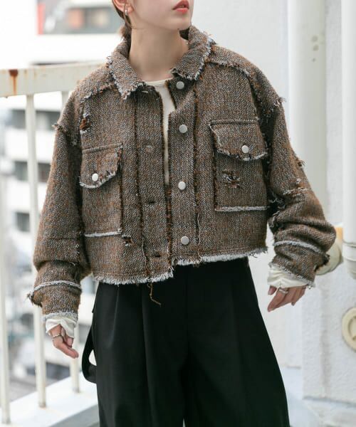 ＊＊KBF / ケービーエフ その他アウター | ダメージツイードジャケット（BROWN MIX）