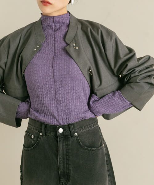 ＊＊KBF / ケービーエフ Tシャツ | シアーブークレハイネックトップス（PURPLE）