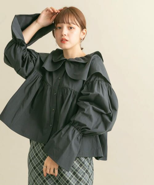 ＊＊KBF / ケービーエフ シャツ・ブラウス | ダブルフリルカラーブラウス（CCL NAVY）