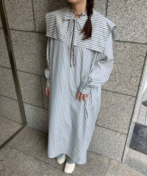 セール】 スクエアカラーSETストライプワンピース （ワンピース