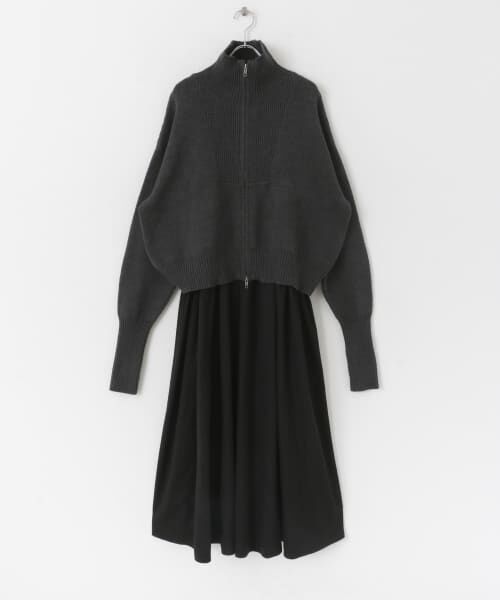 ＊＊KBF / ケービーエフ ワンピース | フロントZIPニットセットキャミワンピース（BLACK）