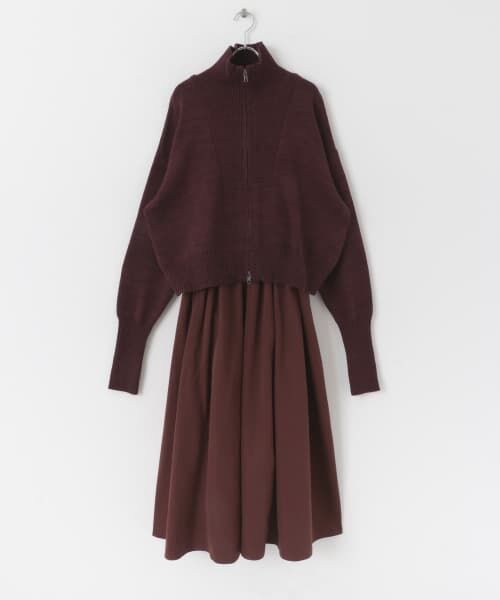 ＊＊KBF / ケービーエフ ワンピース | フロントZIPニットセットキャミワンピース（BORDEAUX）