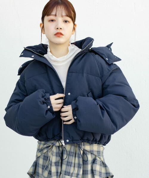 ＊＊KBF / ケービーエフ ダウンジャケット・ベスト | ショート中綿フードジャケット（NAVY）