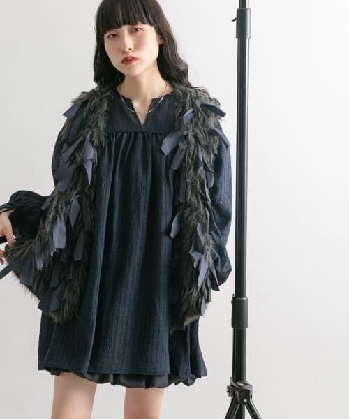 ＊＊KBF / ケービーエフ ワンピース | ドロストスリーブミニワンピース（NAVY）