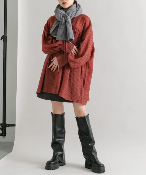 ＊＊KBF / ケービーエフ ワンピース | ドロストスリーブミニワンピース（BORDEAUX）