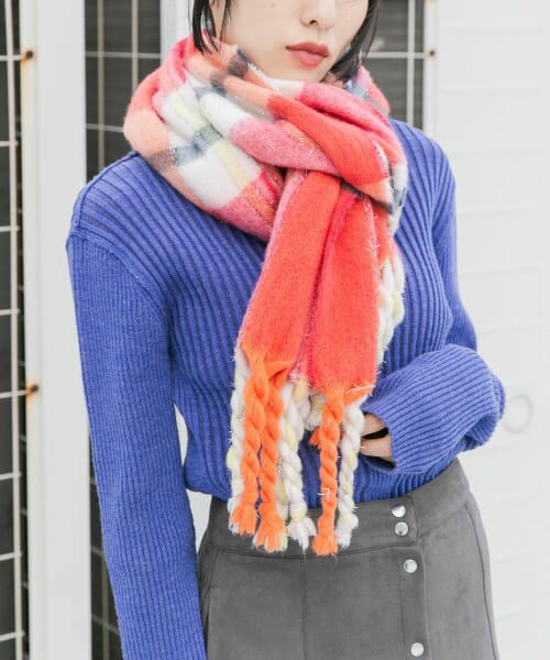 ＊＊KBF / ケービーエフ マフラー・ショール・スヌード・ストール | ラメチェックマフラー（RED）