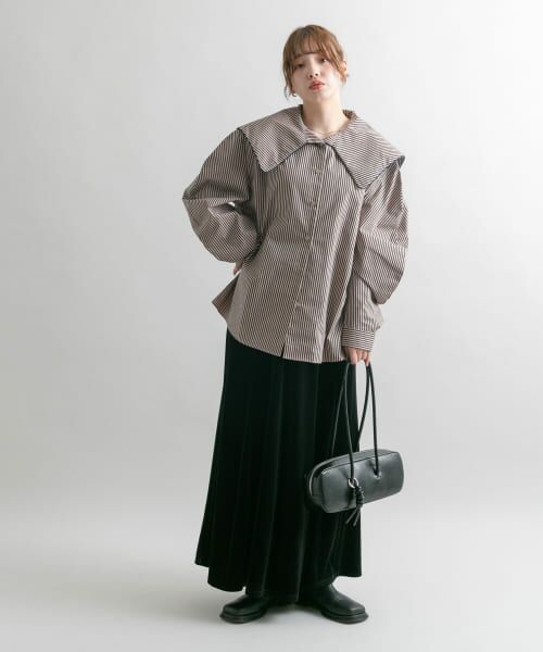 Fris」七色波々ストライプBigJK．ブラウス、シャツサイズF