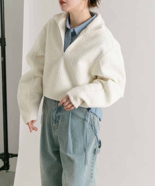 ＊＊KBF / ケービーエフ その他トップス | ハーフZIPカーブスリーブプルオーバー（IVORY）