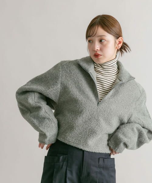 ＊＊KBF / ケービーエフ その他トップス | ハーフZIPカーブスリーブプルオーバー（MOSS GRAY）