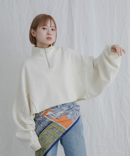 ＊＊KBF / ケービーエフ スウェット | ハーフZIPリメイクスウェット（IVORY）