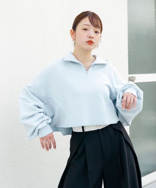 ＊＊KBF / ケービーエフ スウェット | ハーフZIPリメイクスウェット（L.BLUE）