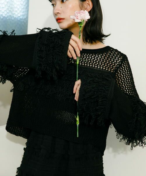 ＊＊KBF / ケービーエフ ニット・セーター | 2WAYループ編みリボンニット（BLACK）