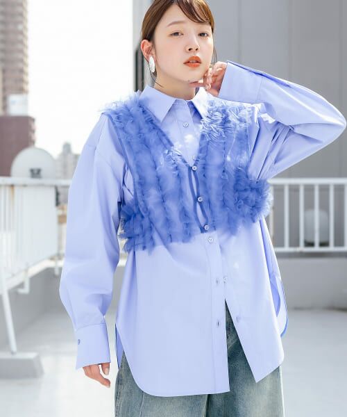 ＊＊KBF / ケービーエフ シャツ・ブラウス | シアーフリルSETシャツ（BLUE×BLUE）