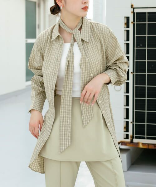 ＊＊KBF / ケービーエフ シャツ・ブラウス | ウエストマークチェックシャツ（PISTACHIO）