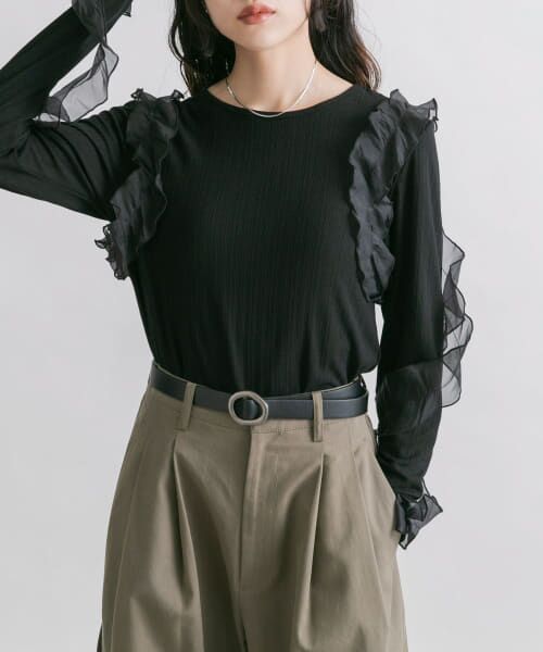 ＊＊KBF / ケービーエフ Tシャツ | フリルメローデザイントップス（BLACK）