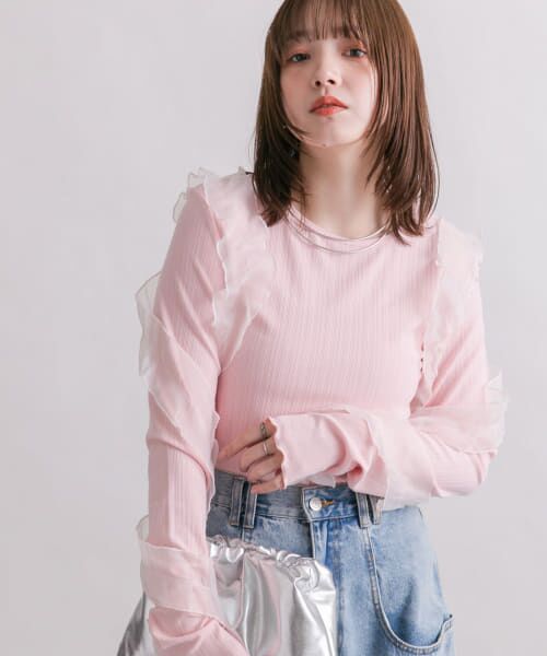 ＊＊KBF / ケービーエフ Tシャツ | フリルメローデザイントップス（PINK）