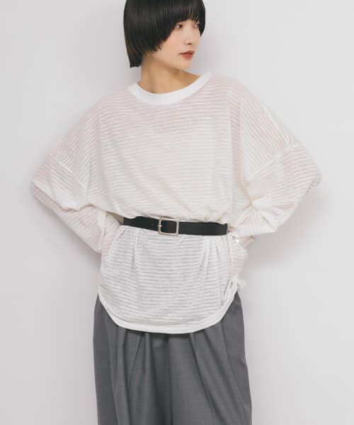 ＊＊KBF / ケービーエフ Tシャツ | シアーボーダールーズカットソー（WHITE）