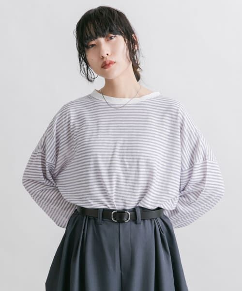 ＊＊KBF / ケービーエフ Tシャツ | シアーボーダールーズカットソー（PURPLE）